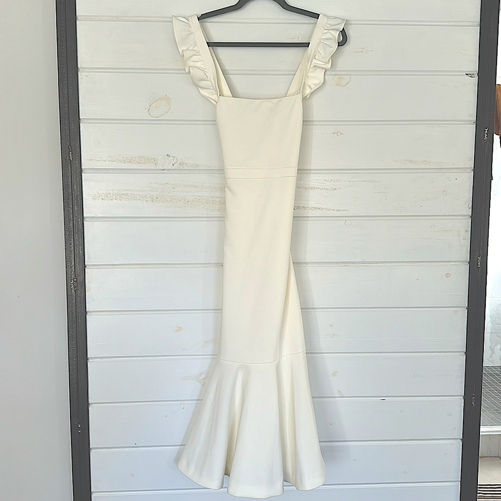 Likely Ivory Midi Ruffle Dress, size 2 excellent condition!